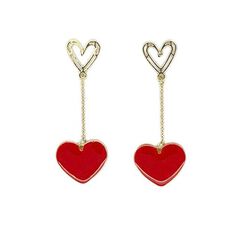 Enamel red heart drop earrings